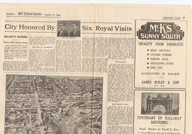 Newspaper, The Courier Ballarat, City Honored by six Royal Visits, Mar. 1938