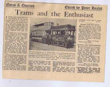 Newspaper, Birmingham Weekly Post, "Trams and The Enthusiast", Late 1940's