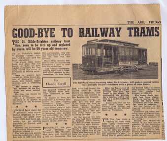 Newspaper, The Age, "Good-bye to Railway Trams", May. 1956