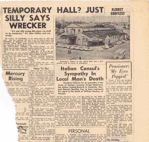 Newspaper, The Courier Ballarat, "Temporary Hall?  Just silly says wrecker", 18/12/1956 12:00:00 AM