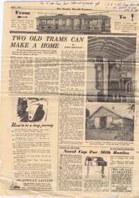 Newspaper, Sydney Herald, "Two old trams can make a home", Jun. 1950