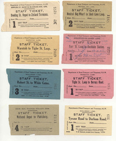 Sign - Staff Tickets, NSW Department of Road Transport and tramways, Sydney tramways staff tickets, 1930's-1950's