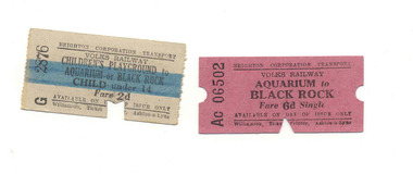 Ephemera - Ticket/s, William Ticket Printer & Brighton Corporation Transport, 2 tickets from the Volks Electric Railway - Wal Jack Collection, 1940's