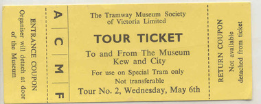 Ephemera - Ticket/s, Tramway Museum Society of Victoria (TMSV), TMSV tour No. 2, May 6, 1964. - Wal Jack Collection, 1964