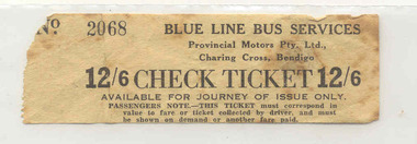 Ephemera - Ticket/s, Blue Line Bus Services and  Provincial Motors Pty. Ltd and  of Charing Cross Bendigo, Blue Line Bus Services of Bendigo - Wal Jack Collection
