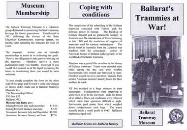 Pamphlet, Warren Doubleday, "Ballarat Trammies at War", Oct. 1995