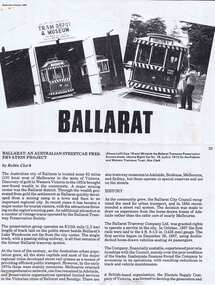 Document - Photocopies, Copy by Robin Clark, "Ballarat: An Australian Streetcar Preservation Project", c1992