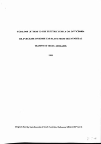 Document - Typed Notes, State Records Office and  Adelaide, "Purchase of Horse Trams ex MTT 1909", Mar. 1996