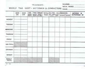 Document - Form/s, State Electricity Commission of Victoria (SEC), "SEC Weekly Time Sheet", 1960's