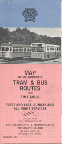 Map, Survey and Mapping for MMTB, "Map of Melbourne's Trams and Bus routes and all night services", Jan. 1967