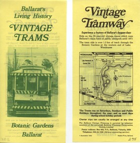 Pamphlet, Ballarat Tramway Preservation Society (BTPS), "Ballarat' Living History- Vintage Trams", Sep. 1984