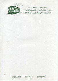 Document - Letterhead, Ballarat Tramway Preservation Society (BTPS), BTPS letterhead, c1974