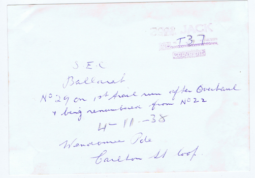 Notes on rear of print.