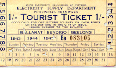 Ephemera - Ticket/s, State Electricity Commission of Victoria (SECV), Manila Adult Tourist ticket, 1/, c1943