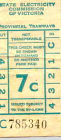 Ephemera - Ticket/s, State Electricity Commission of Victoria (SECV), SEC 7c & 8c tram, late 1960's