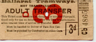 Ephemera - Ticket/s, State Electricity Commission of Victoria (SECV), ESCo Transfer Ticket 3d, c1920's