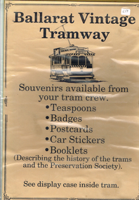 Poster, Ballarat Tramway Preservation Society (BTPS), Ballarat Vintage tramway sales poster, c1980