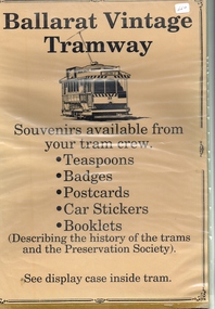 Poster, Ballarat Tramway Preservation Society (BTPS), Ballarat Vintage tramway sales poster, c1980
