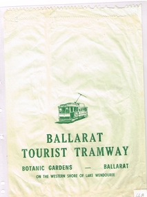 Functional Object - Printed Paper Bag, Milldean Press, "Ballarat Tourist Tramway / Botanic Gardens - Ballarat /, c1975