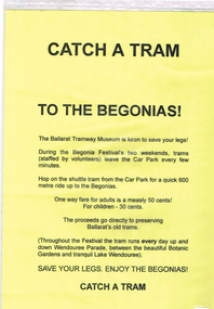 Poster, Len Millar, "Catch a Tram to the Begonias", Feb. 1997