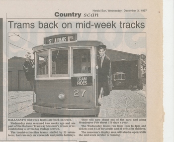 Newspaper, Herald Sun, "Trams back on mid-week tracks" - 31/12/1997, 3/12/1997 12:00:00 AM