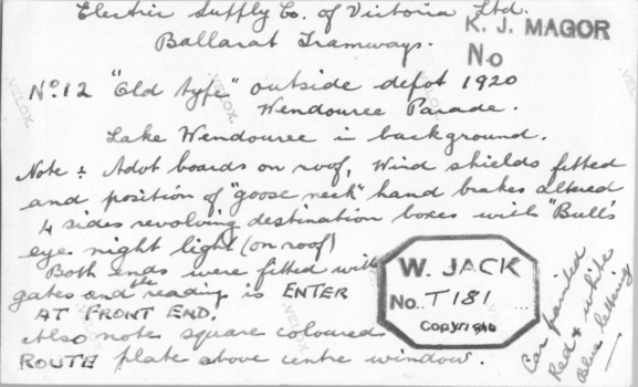 Details on the rear of the photo sent to Ken Magor by Wal Jack.