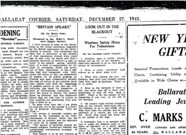 Document - Photocopy, Alan Bradley, "Look Out in the Blackout" - 27/12/1941, Mar. 1998