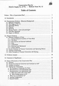 Ballarat Tram No. 12 Conservation Plan - Tramway Preservation Society Ltd.  Contents (1)