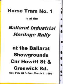 Memorabilia - Event Materials, BEMPS, "Ballarat's Industrial Heritage Rally - Feb. 1998", 28/06/1998 12:00:00 AM