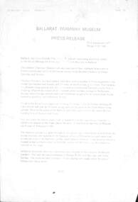 Document - Press Release, Ballarat Tramway Museum (BTM), Ballarat Tramway Museum Press Release, 23/09/1997 12:00:00 AM