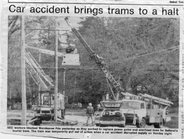 Newspaper, The Courier Ballarat, Car accident brings trams to a halt, 26/09/1989 12:00:00 AM