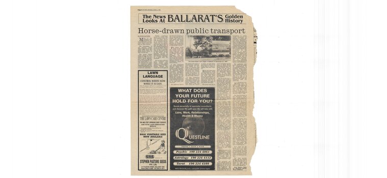 'Horse Drawn Public Transport' Ballarat Courier newspaper article.