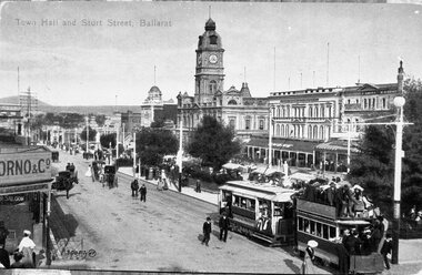 Postcard, John Phillips, Sturt St. Ballarat, - horse tram trailer