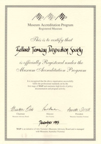 Certificate - Framed certificate, Museums Australia, BTPS Museum Registration MAP 1993, Dec. 1993