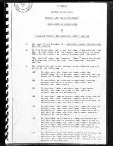 Ballarat Tramway Preservation Society - Memorandum & Articles of Association.
