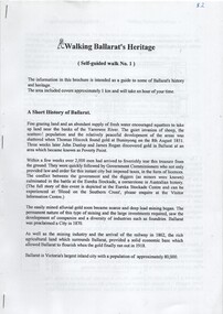 Ephemera - Tour Notes, Jennifer Barnes, 'Walking Ballarat's Heritage', Aug. 1998