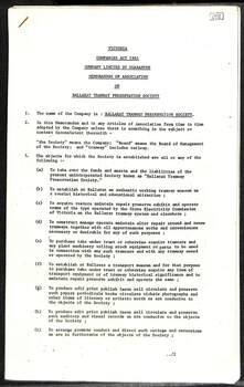 Ballarat Tramway Preservation Society - Memorandum & Articles of Association