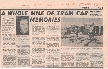 Newspaper, The Advertiser, "A whole mile of tram car memories" - Adelaide tramway history & opening of AETM Track, 26/10/1972 12:00:00 AM