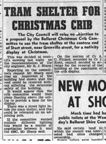 Newspaper, The Courier Ballarat, "Tram Shelter for Christmas Crib", 14/09/1971 12:00:00 AM