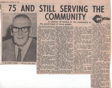 Newspaper, The Courier Ballarat, "75 and still serving the community", 16/10/1972 12:00:00 AM