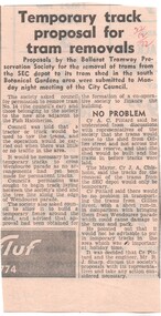 Newspaper, The Courier Ballarat, "Temporary track proposal for tram removals", 22/12/1972 12:00:00 AM