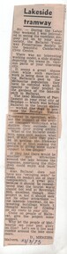 Newspaper, The Courier Ballarat, "Lakeside Tramway"  - letter to the editor, 22/03/1973 12:00:00 AM