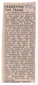 Newspaper, The Courier Ballarat, "Preserving the Trams", 27/03/1973 12:00:00 AM