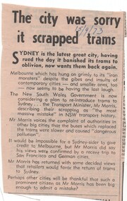 Newspaper, The Courier Ballarat, "The city was sorry it scrapped its trams", 15/09/1973 12:00:00 AM