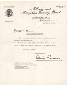 document - Correspondence, Melbourne and Metropolitan Tramways Board (MMTB), 1963 - 1965