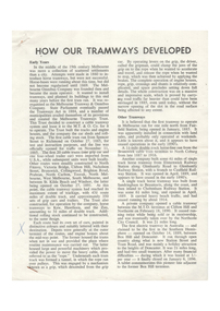 Document - Report, Melbourne and Metropolitan Tramways Board (MMTB), "How our Tramways Developed", 1962