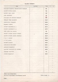 Document - Form/s, Ballarat Tramway Preservation Society (BTPS), BTPS Sales sheet, mid 1970's