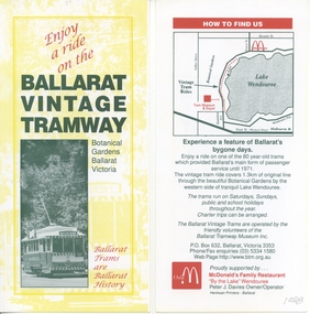 Pamphlet, Ballarat Tramway Museum (BTM), Ballarat Vintage Tramway, Apr. 1999