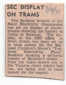Newspaper, The Courier Ballarat, "SEC Display on Trams", 7/09/1971 12:00:00 AM