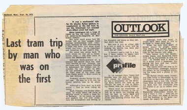 Newspaper, The Courier Ballarat, "Last tram trip by man who was on the first", 20/09/1971 12:00:00 AM